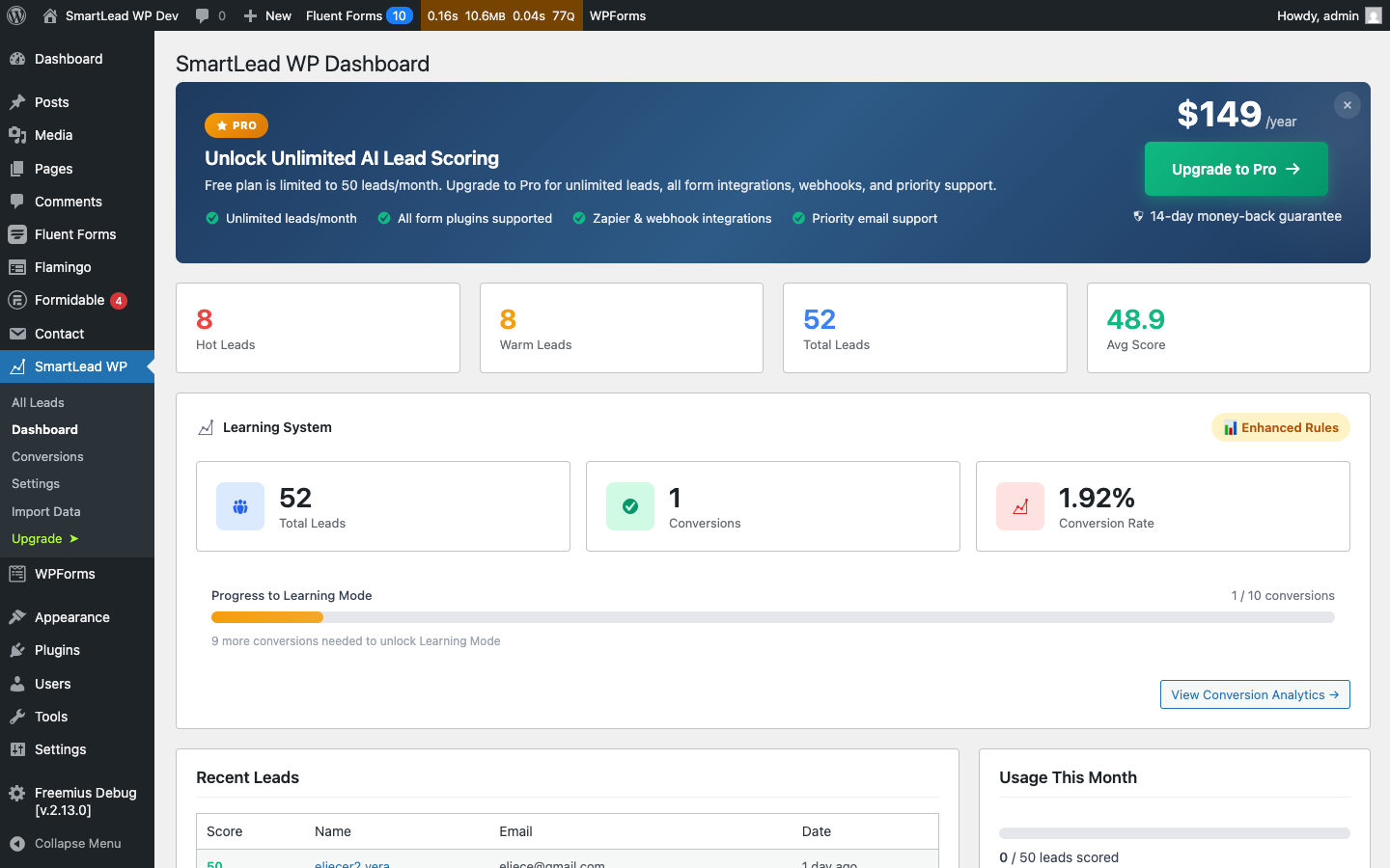 SmartLead WP — Dashboard